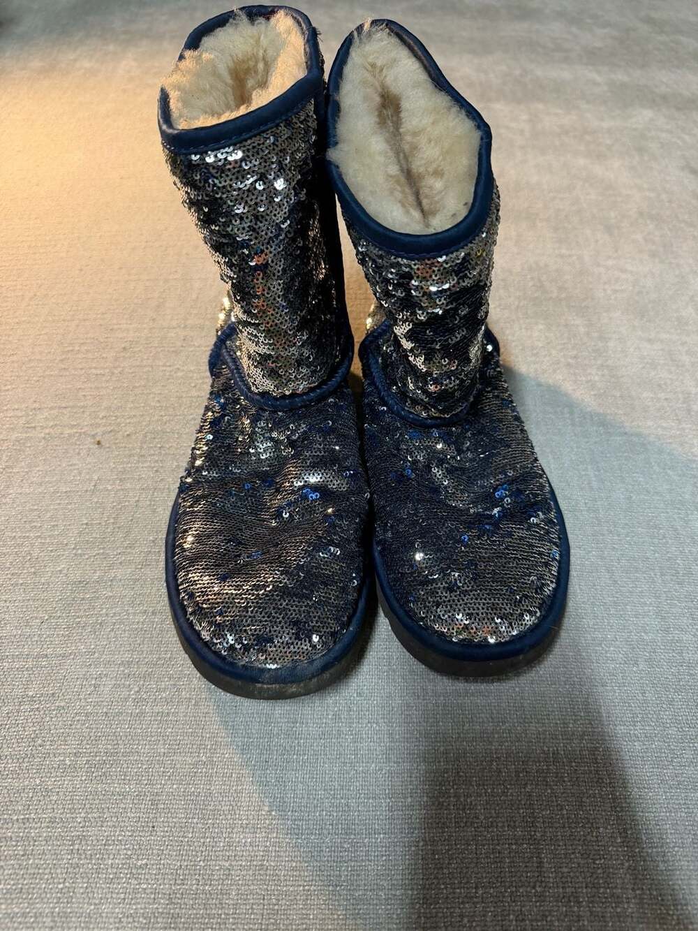 UGG Australia Classic Short Blue and Silver Reversible Sequin Boots (Model 10027